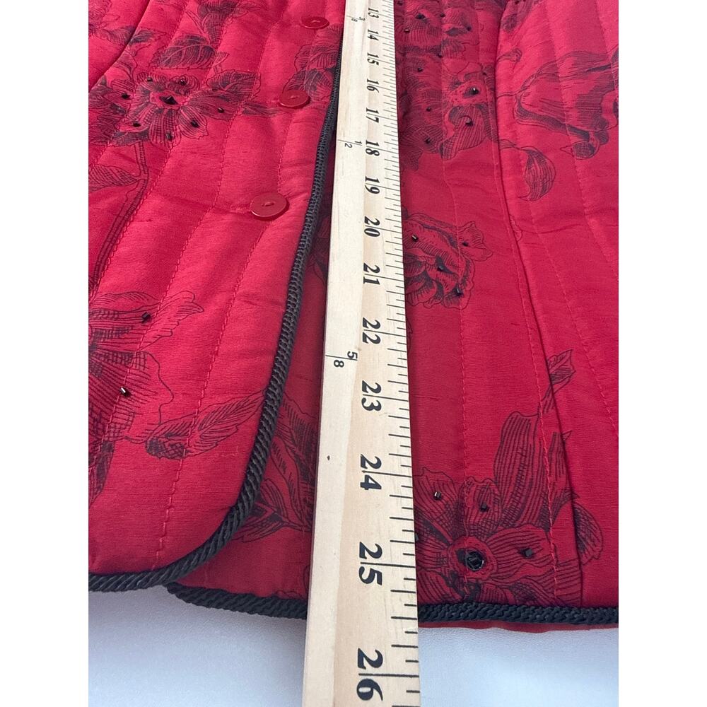Carole Little Womens Silk Quilted Floral Jacket Size M Red Black Vintage - Picture 6 of 7